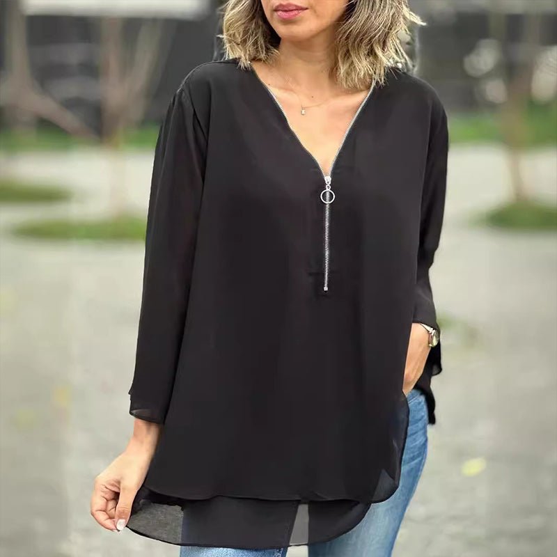 Lorelai | Chiffon Zipper Blouse 